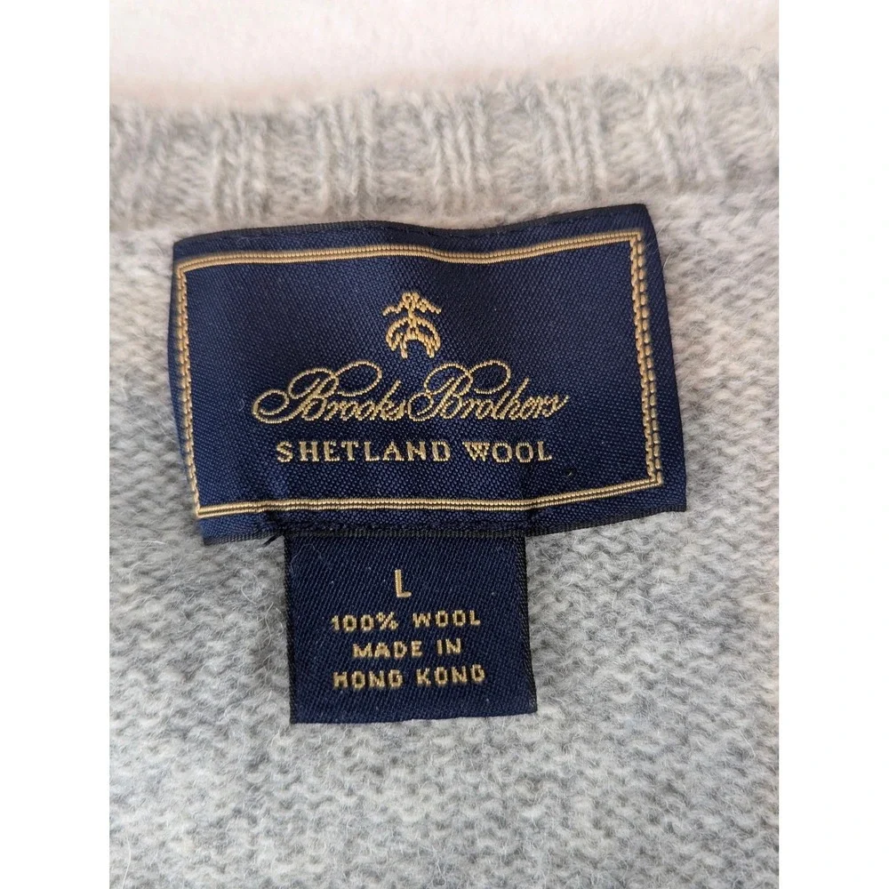 Brooks Brothers Shetland Houndstooth V-Neck Sweater Mens Large Grey Plaid Preppy